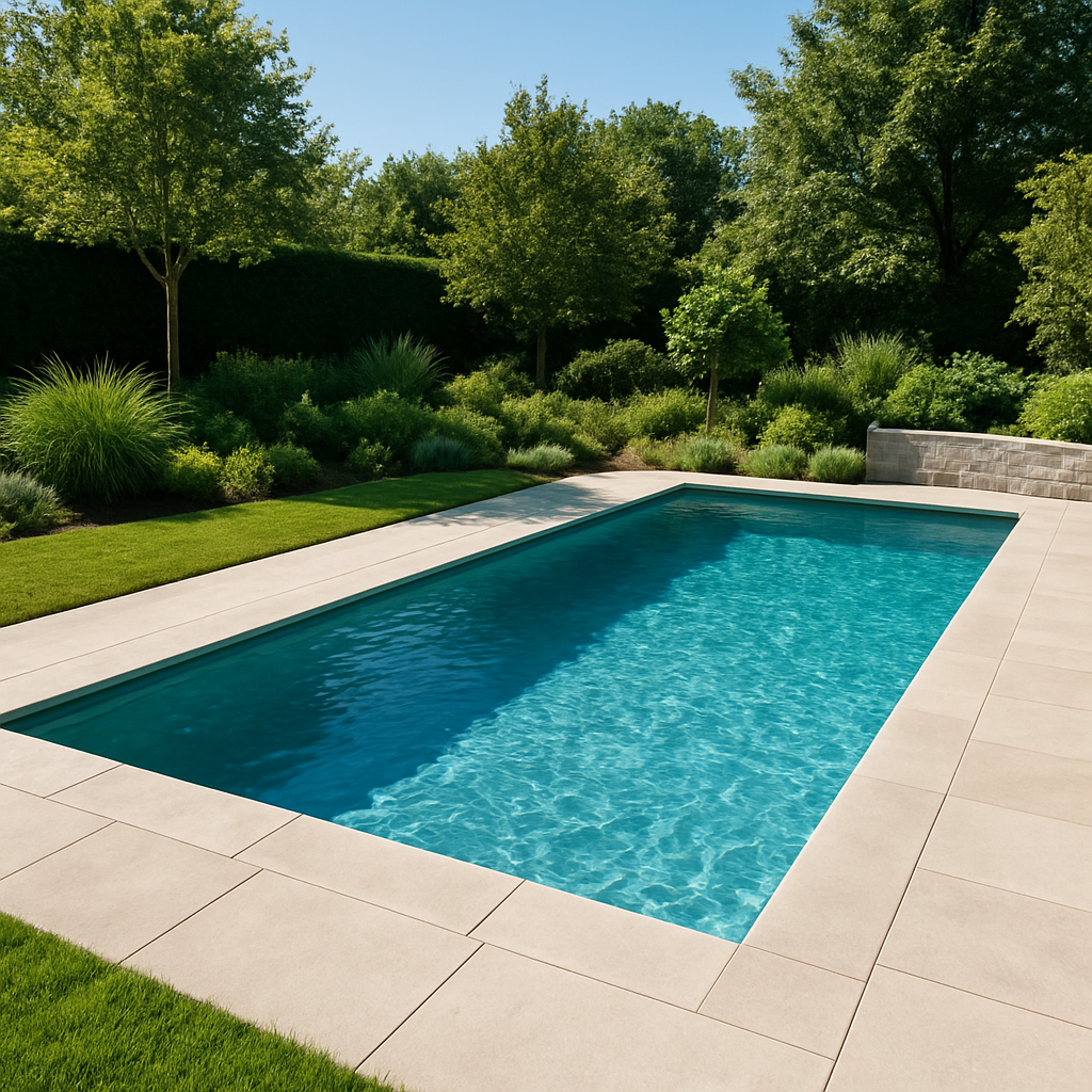 Moderner Pool eingebettet in einen gepflegten Garten