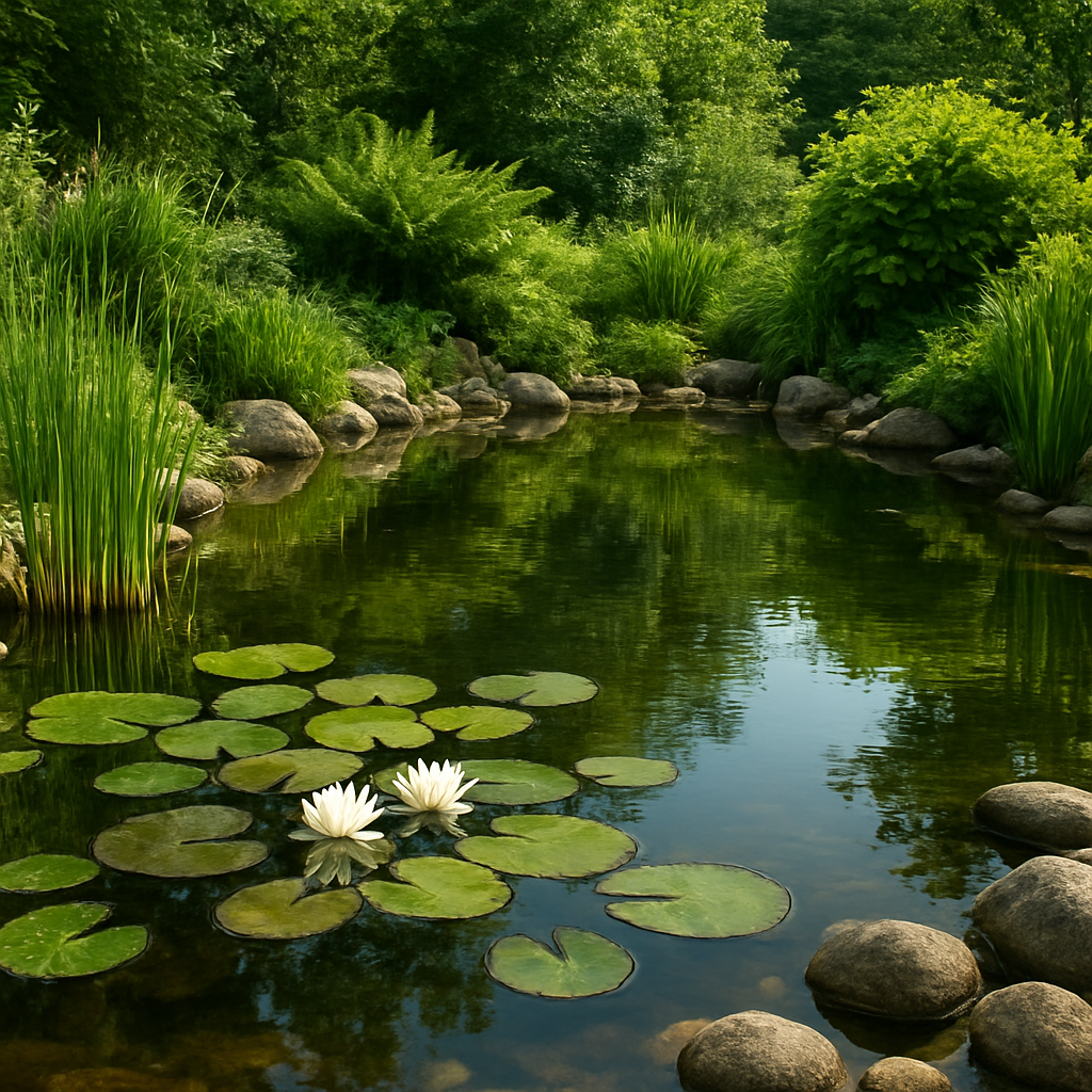 Naturnaher Gartenteich mit Wasserpflanzen